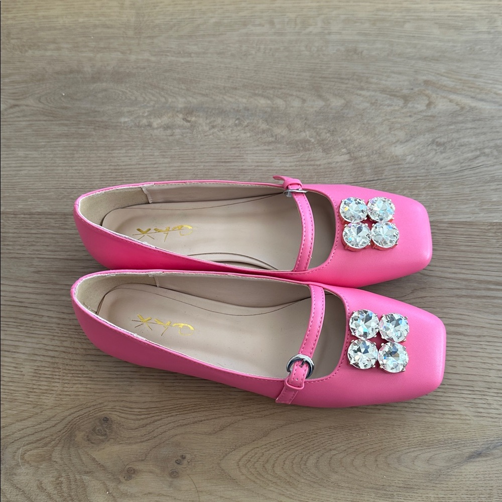 XYD Womens NEW Pink Rhinestone Buckle Strap Slip-On Flat Mary Jane Shoes Size 8 - Picture 5 of 9